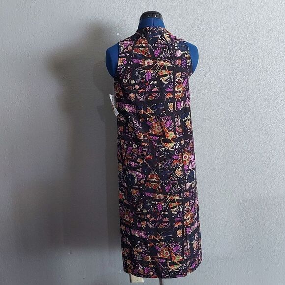 XS LuLaRoe Joy Duster Vest Floral Purple Cream Green Red on Black SILKY NWT - Picture 4 of 6